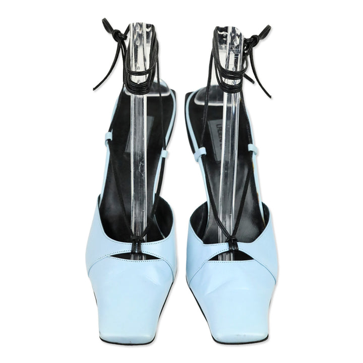Karl Lagerfeld Vintage Blue Leather Square Toe Strappy Sandal