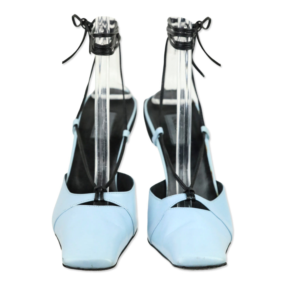 Karl Lagerfeld Vintage Blue Leather Square Toe Strappy Sandal