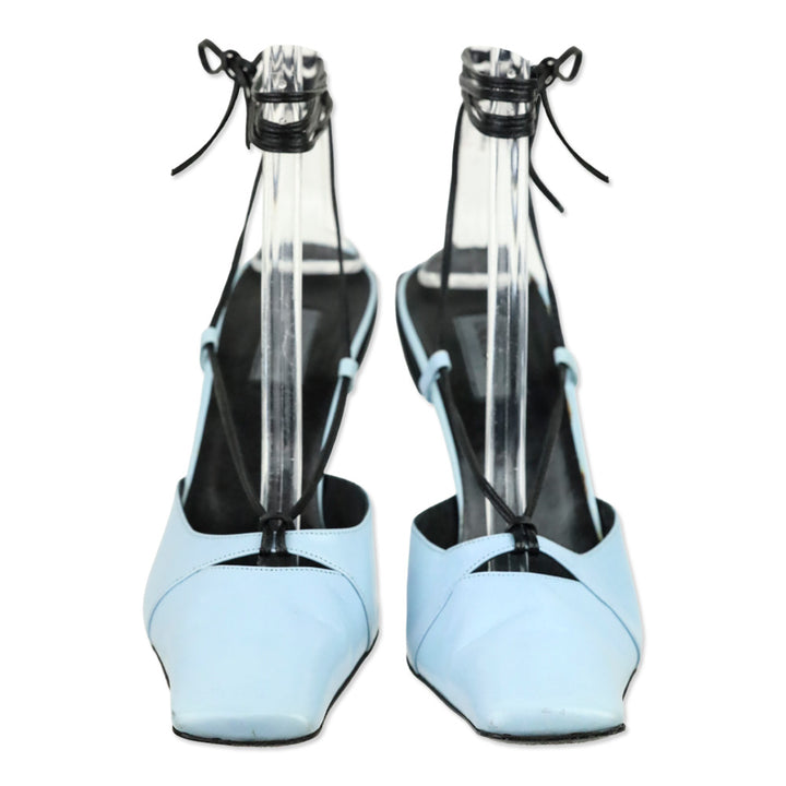 Karl Lagerfeld Vintage Blue Leather Square Toe Strappy Sandal