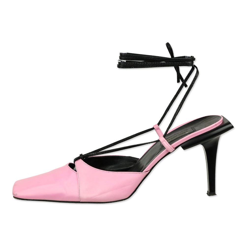 Karl Lagerfeld Vintage Pink Leather Square Toe Strappy Sandal