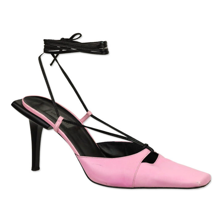 Karl Lagerfeld Vintage Pink Leather Square Toe Strappy Sandal