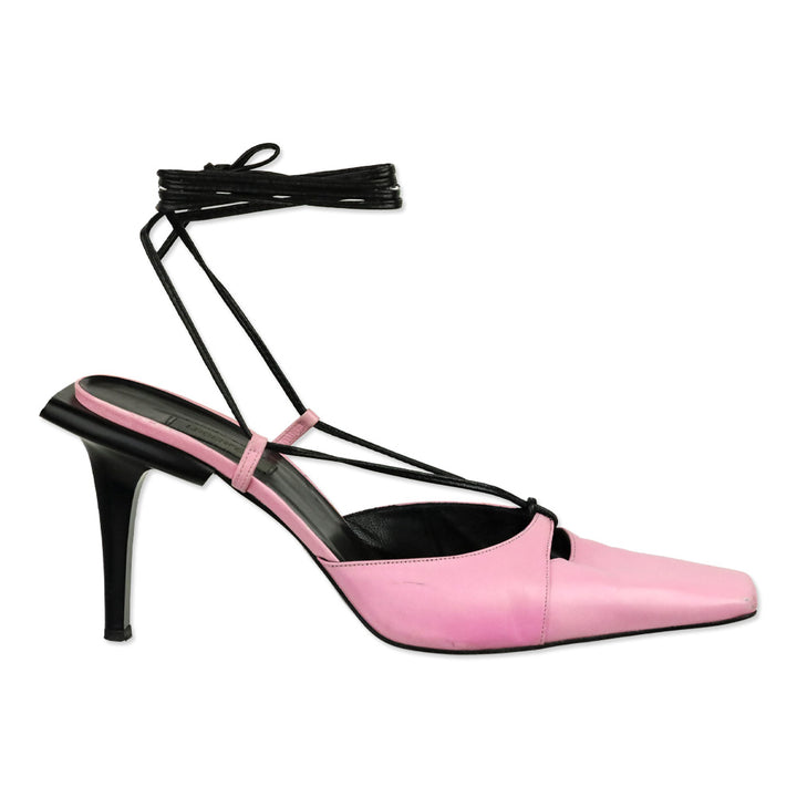 Karl Lagerfeld Vintage Pink Leather Square Toe Strappy Sandal