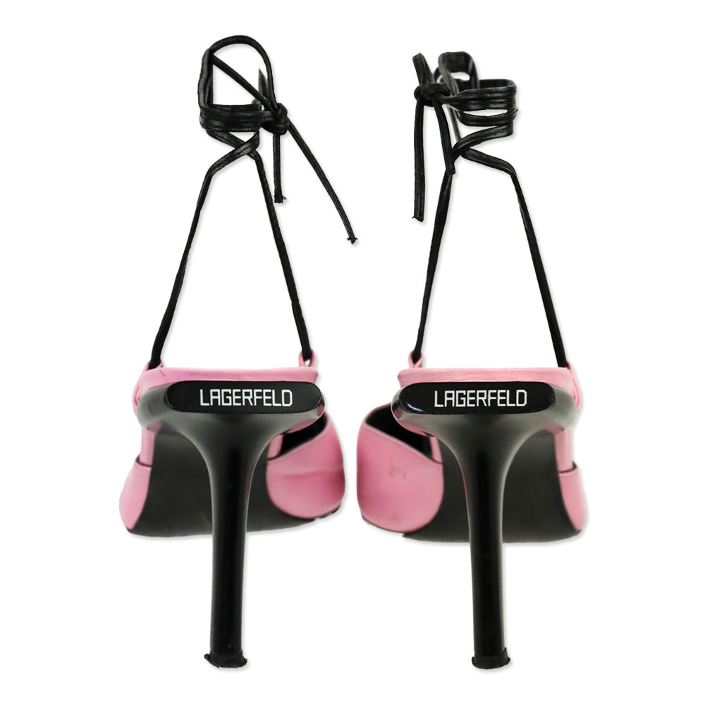 Karl Lagerfeld Vintage Pink Leather Square Toe Strappy Sandal