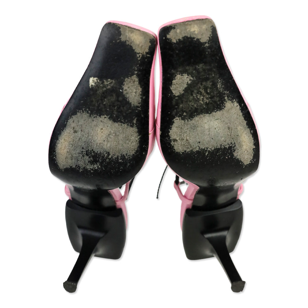 Karl Lagerfeld Vintage Pink Leather Square Toe Strappy Sandal