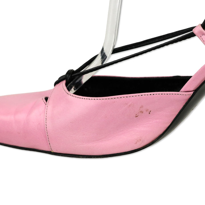 Karl Lagerfeld Vintage Pink Leather Square Toe Strappy Sandal