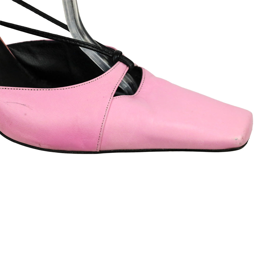 Karl Lagerfeld Vintage Pink Leather Square Toe Strappy Sandal