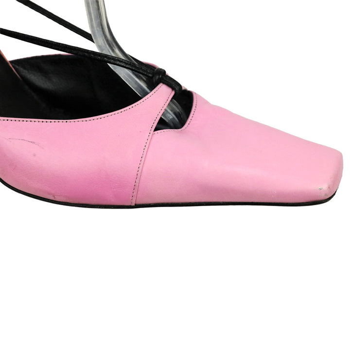 Karl Lagerfeld Vintage Pink Leather Square Toe Strappy Sandal