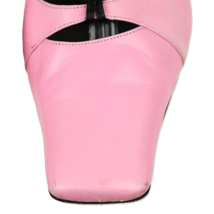 Karl Lagerfeld Vintage Pink Leather Square Toe Strappy Sandal
