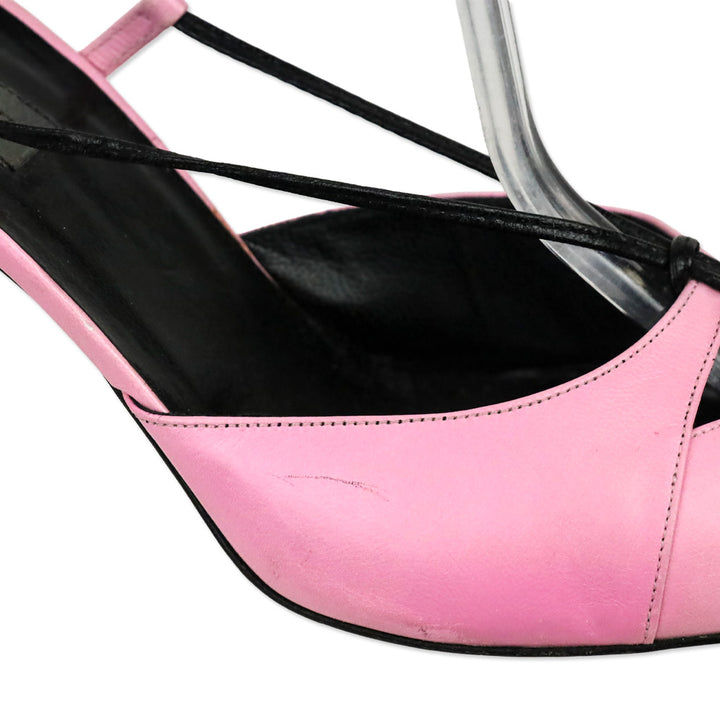 Karl Lagerfeld Vintage Pink Leather Square Toe Strappy Sandal