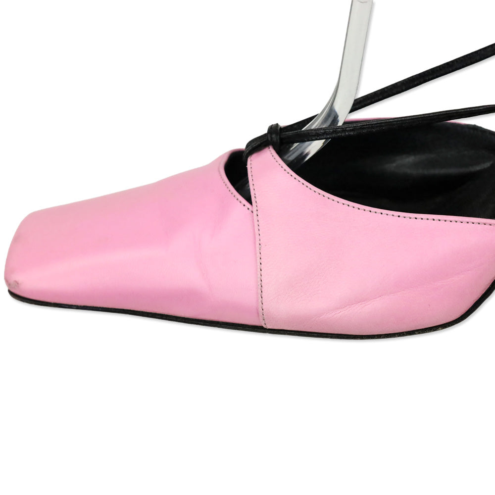 Karl Lagerfeld Vintage Pink Leather Square Toe Strappy Sandal