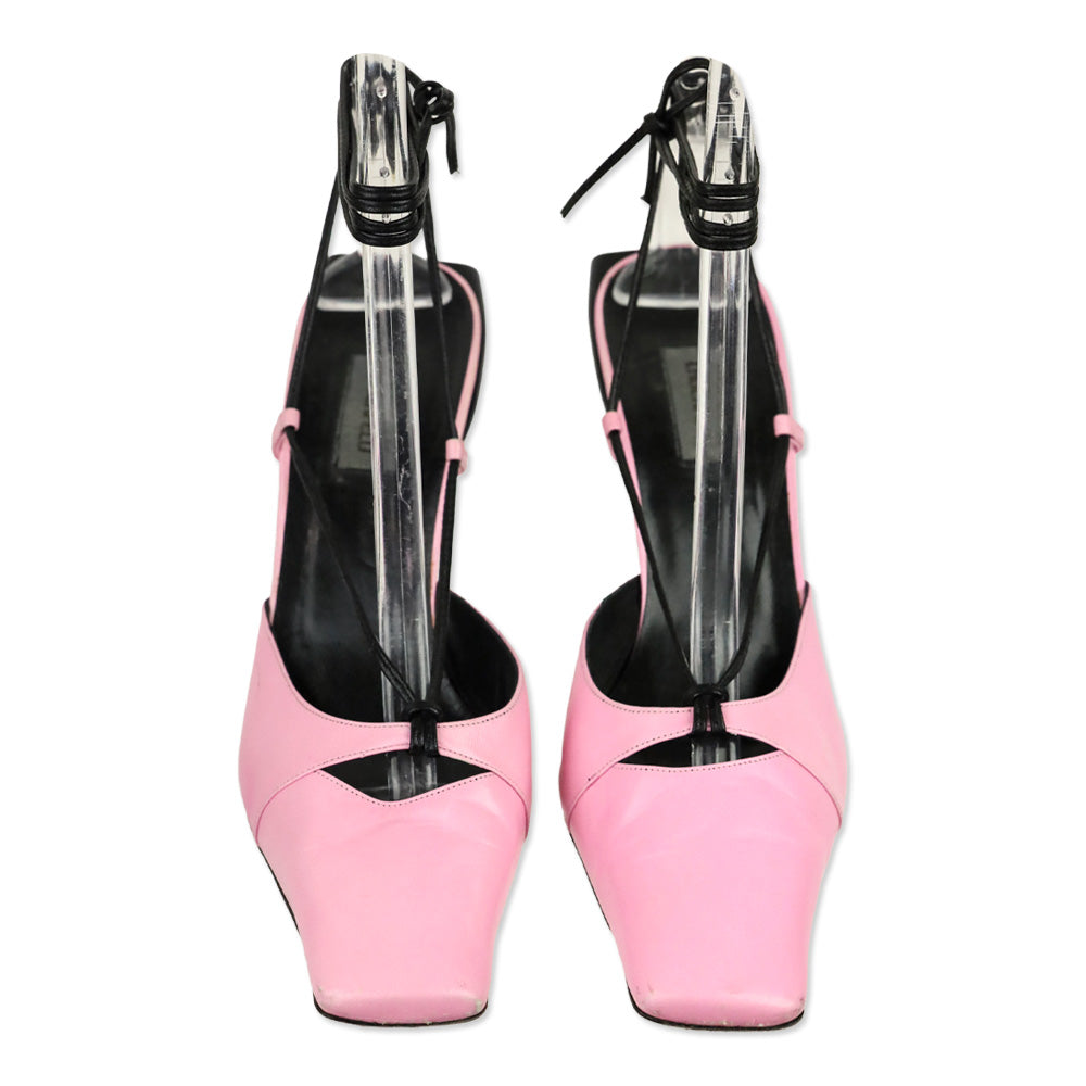 Karl Lagerfeld Vintage Pink Leather Square Toe Strappy Sandal