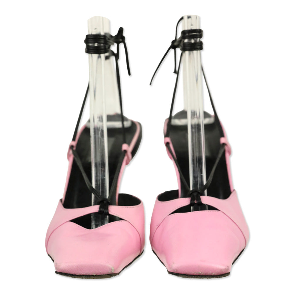 Karl Lagerfeld Vintage Pink Leather Square Toe Strappy Sandal