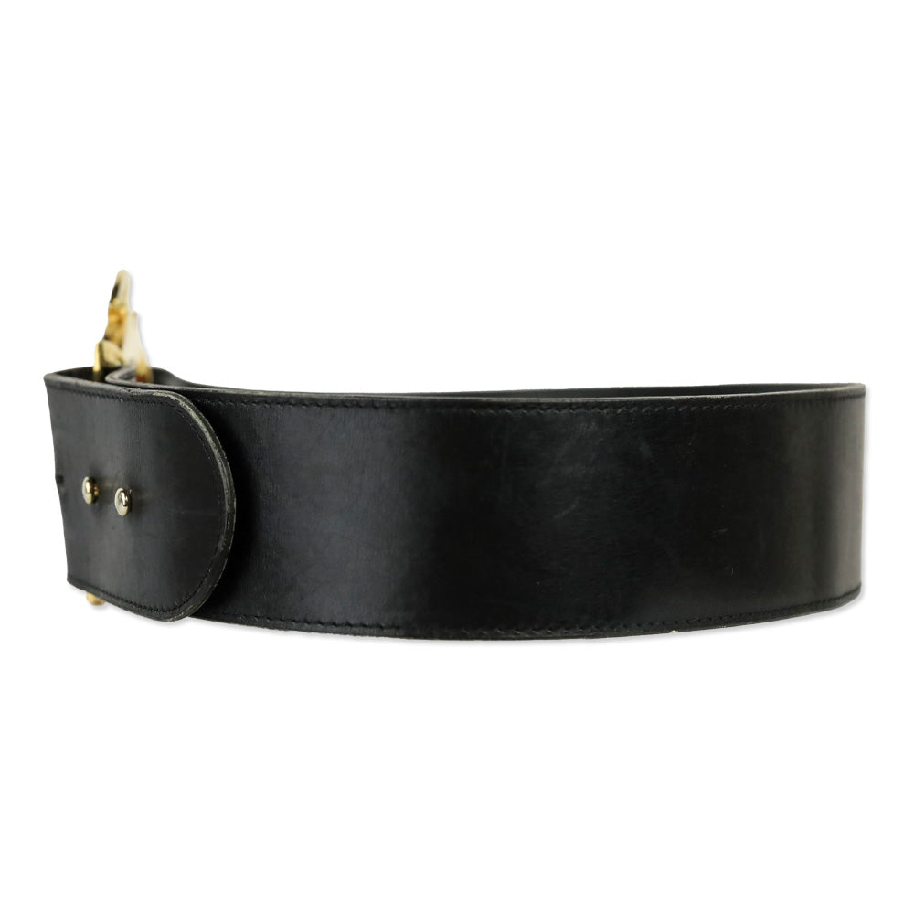Karl Lagerfeld Vintage Wide Black Leather Gold Logo Buckle Belt