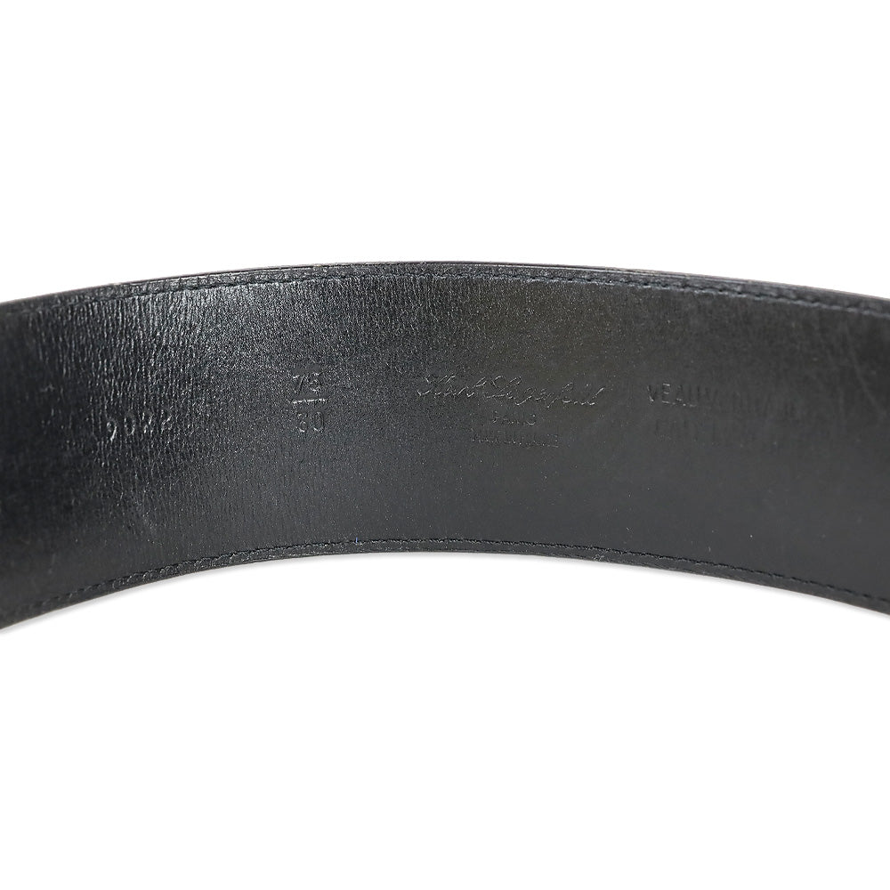 Karl Lagerfeld Vintage Wide Black Leather Gold Logo Buckle Belt