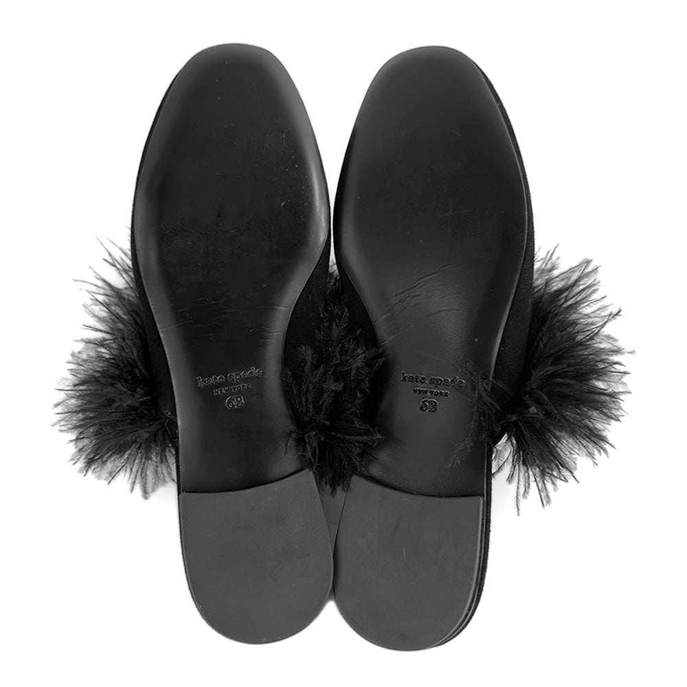 Kate Spade Black Marabou Feather Mules DBLTKE Luxury Consignment