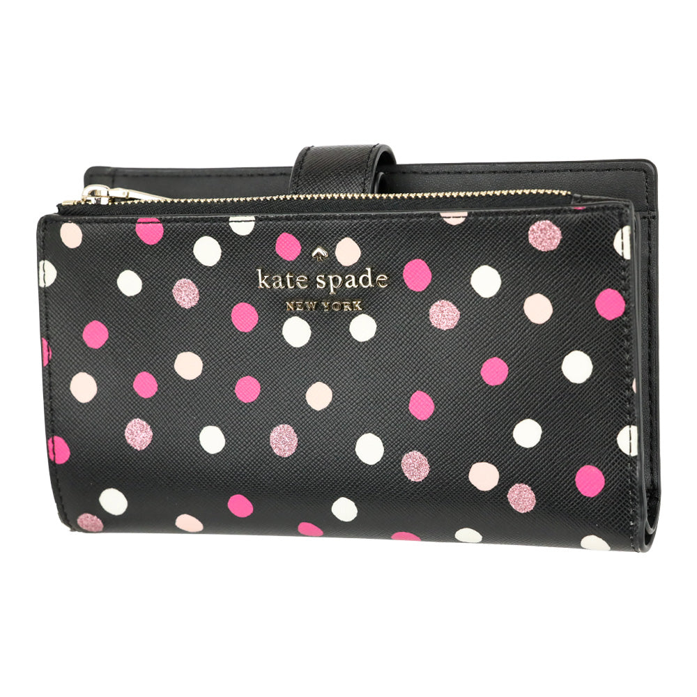 Kate Spade Black Multi Glimmer Dot Print Staci Phone Wallet Wristlet