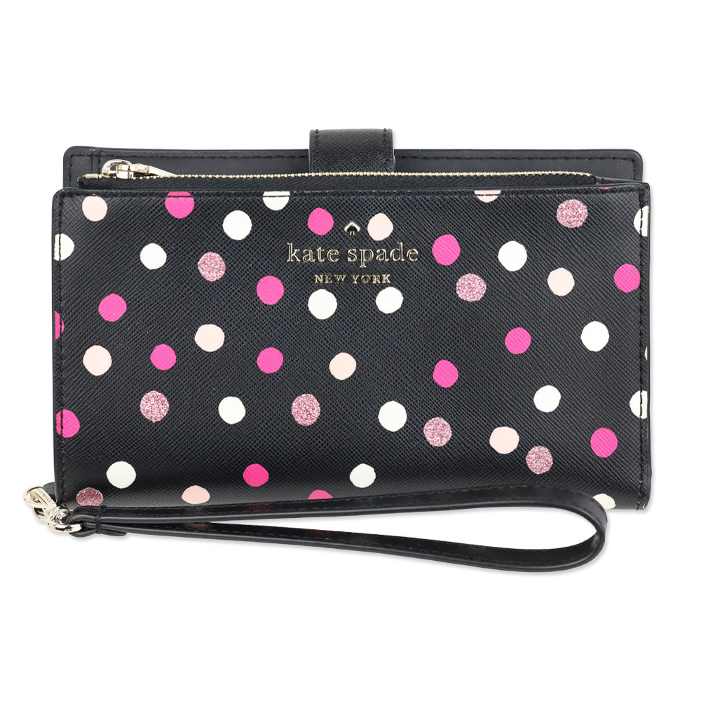 Kate Spade Black Multi Glimmer Dot Print Staci Phone Wallet Wristlet
