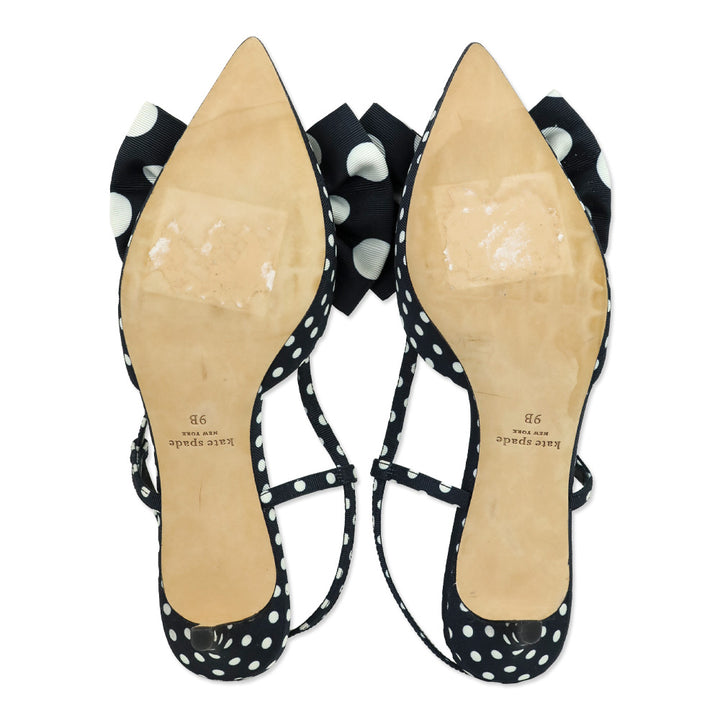 Kate Spade Black/White Polka Dot Grosgrain Rue Slingback Mid Heel