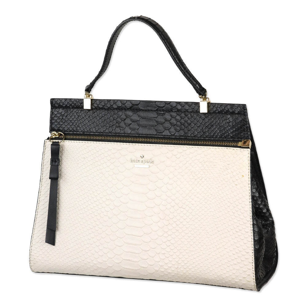 Kate Spade Black/White Snakeskin Shaw Street Kegan Satchel