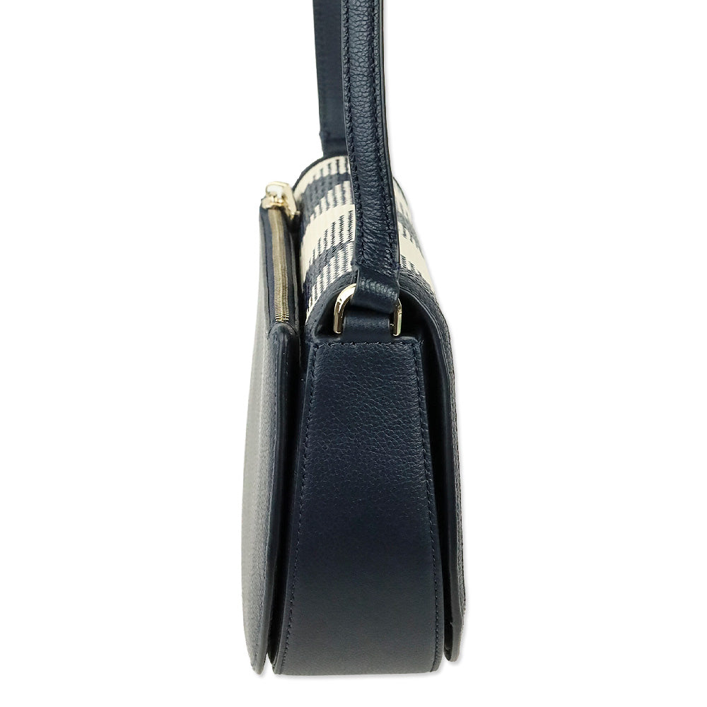 Kate Spade Blazer Blue Luna Woven Gingham Crescent Crossbody