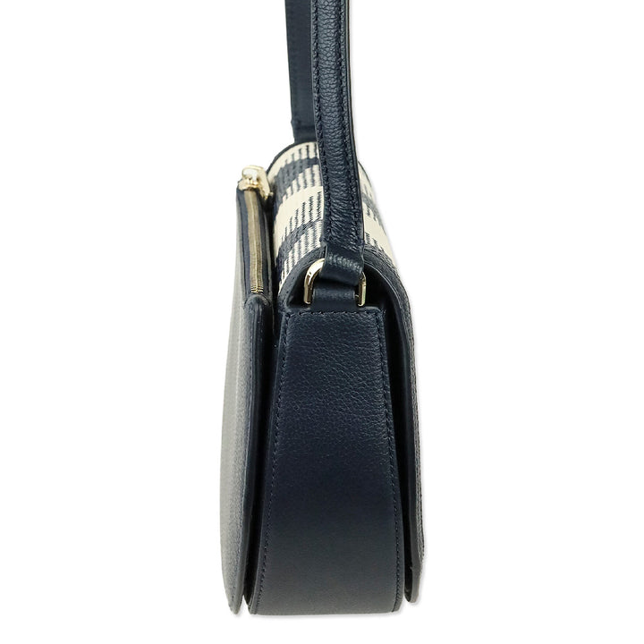 Kate Spade Blazer Blue Luna Woven Gingham Crescent Crossbody