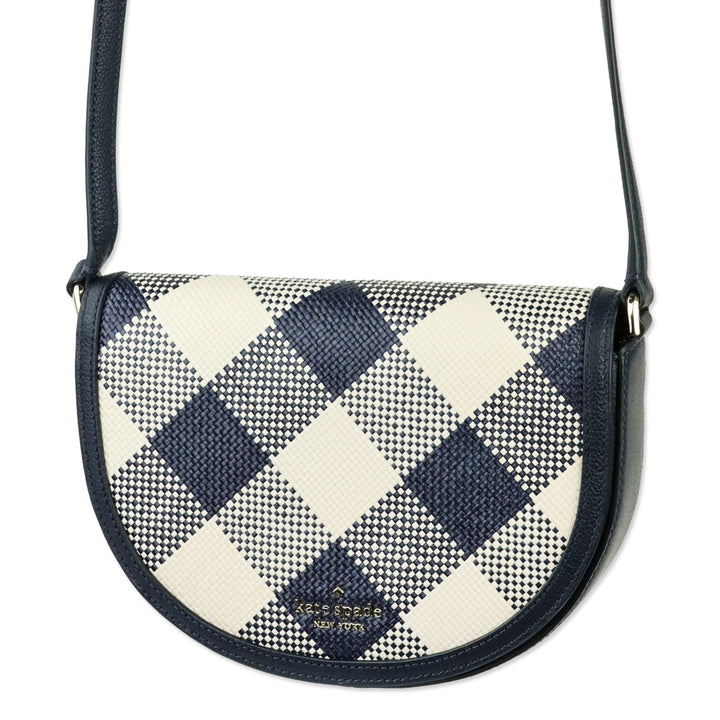 Kate Spade Blazer Blue Luna Woven Gingham Crescent Crossbody