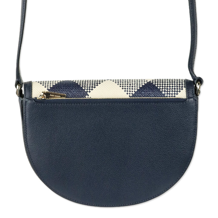 Kate Spade Blazer Blue Luna Woven Gingham Crescent Crossbody