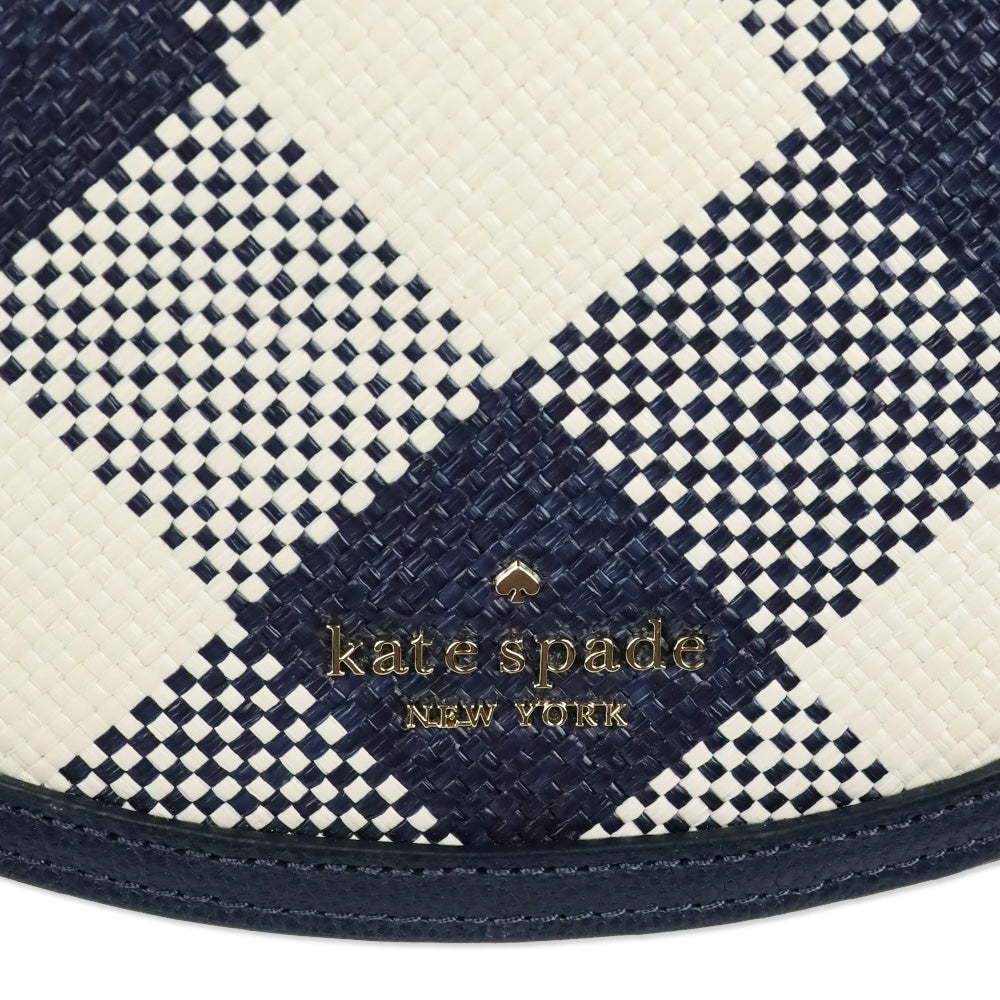 Kate Spade Blazer Blue Luna Woven Gingham Crescent Crossbody