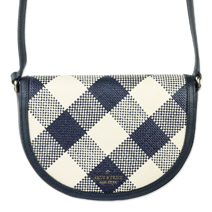 Kate Spade Blazer Blue Luna Woven Gingham Crescent Crossbody