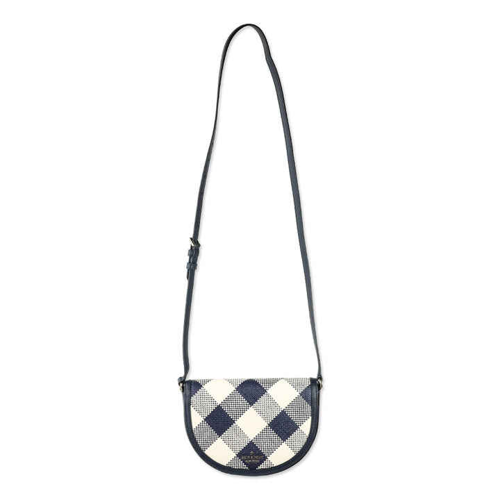 Kate Spade Blazer Blue Luna Woven Gingham Crescent Crossbody