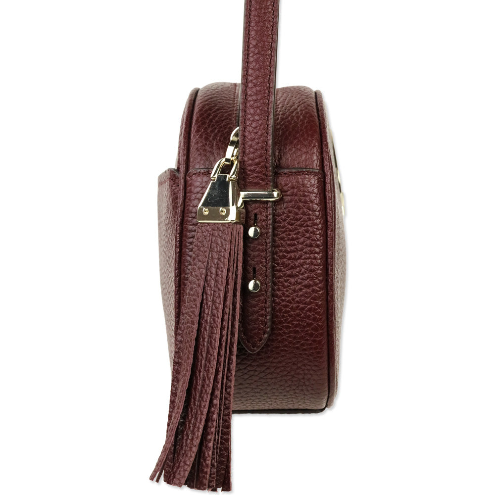 Kate Spade Burgundy Pebbled Leather Polly Medium Crossbody Camera Bag with Tassel