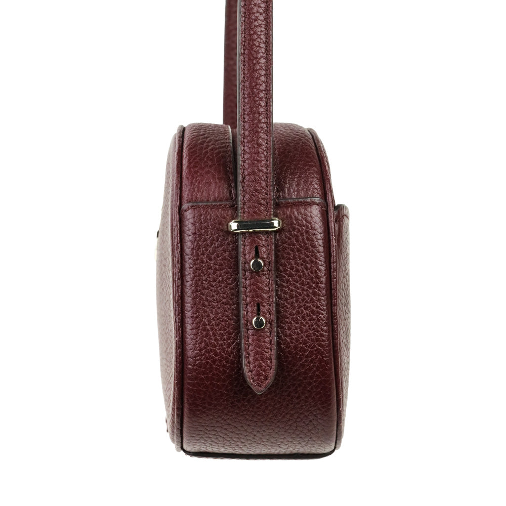 Kate Spade Burgundy Pebbled Leather Polly Medium Crossbody Camera Bag with Tassel