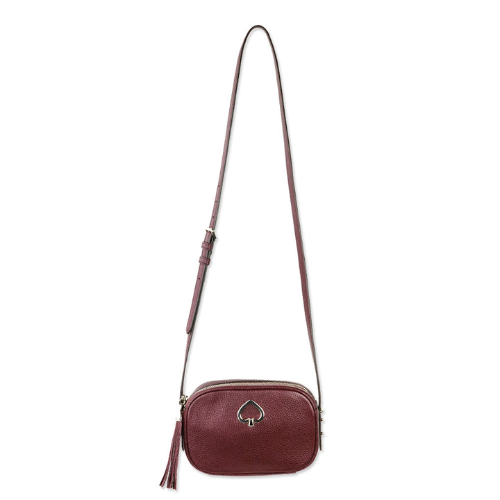 Kate Spade Burgundy Pebbled Leather Polly Medium Crossbody Camera Bag with Tassel