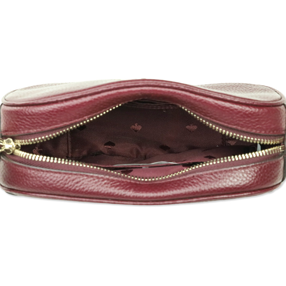 Kate Spade Burgundy Pebbled Leather Polly Medium Crossbody Camera Bag with Tassel