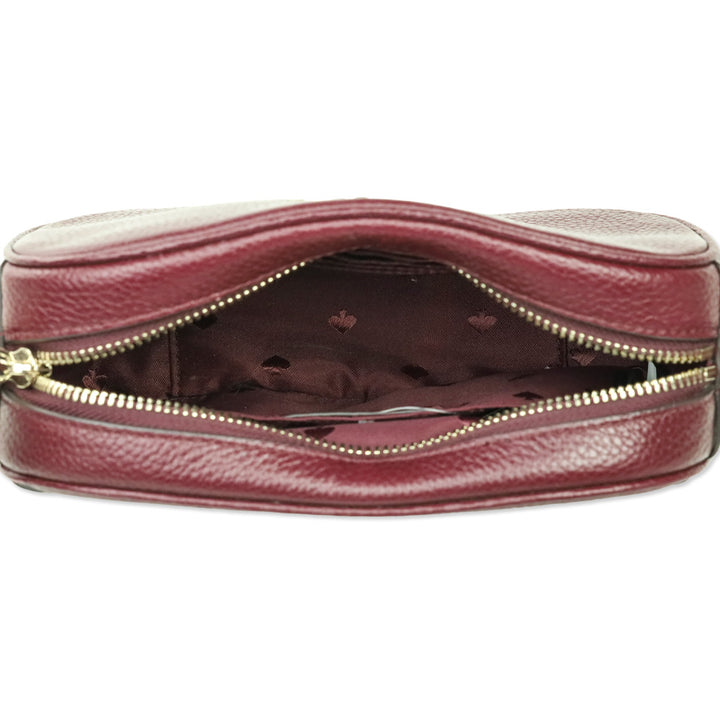 Kate Spade Burgundy Pebbled Leather Polly Medium Crossbody Camera Bag with Tassel