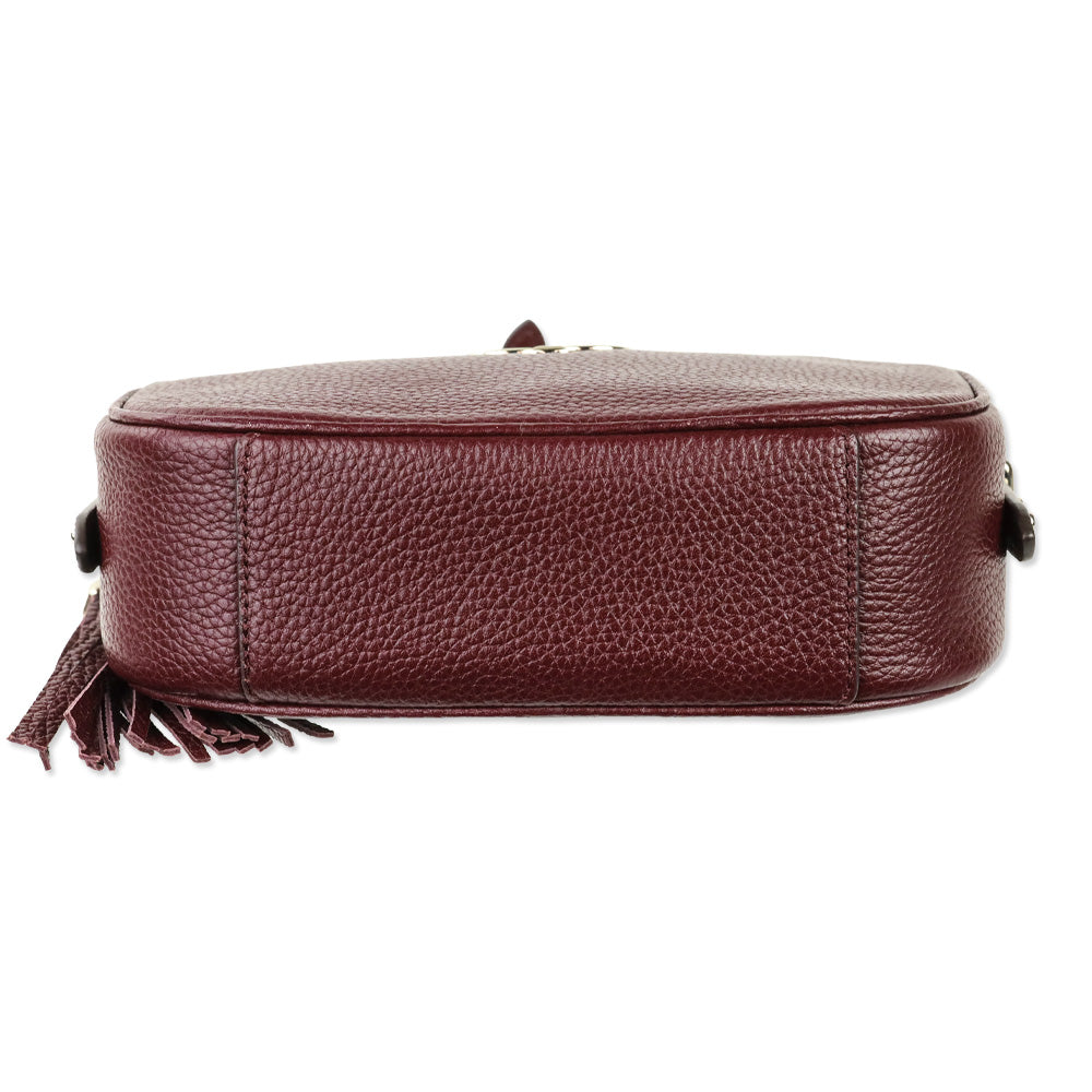 Kate Spade Burgundy Pebbled Leather Polly Medium Crossbody Camera Bag with Tassel