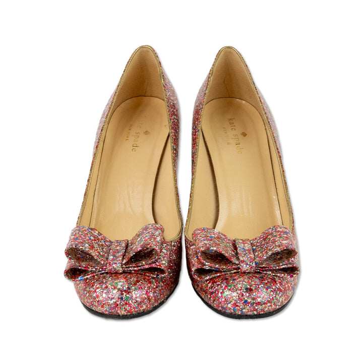 Kate Spade Krysta Pink Glitter Bow Pumps