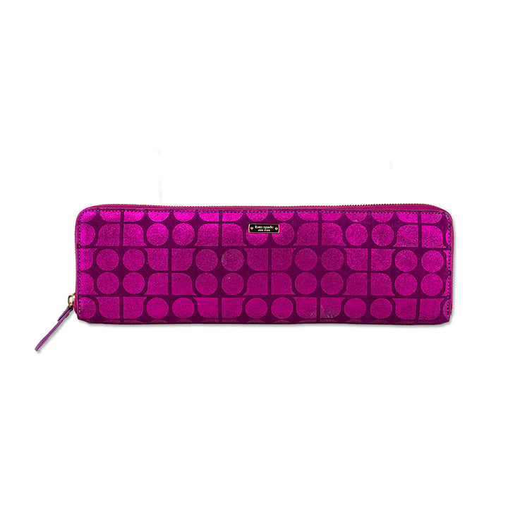 Kate Spade Large Hot Pink Noel Jacquard Suede Clutch