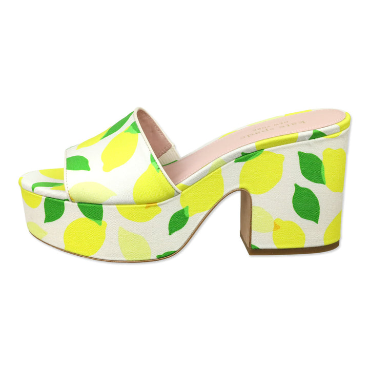 Kate Spade Lemon Toss/Parchment Printed Canvas Ibiza Platform Mule