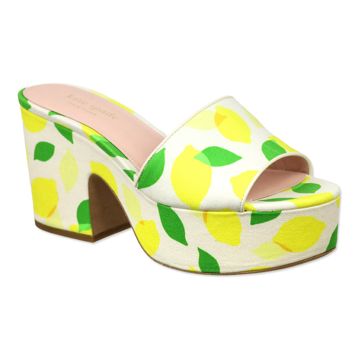 Kate Spade Lemon Toss/Parchment Printed Canvas Ibiza Platform Mule