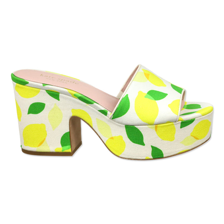 Kate Spade Lemon Toss/Parchment Printed Canvas Ibiza Platform Mule