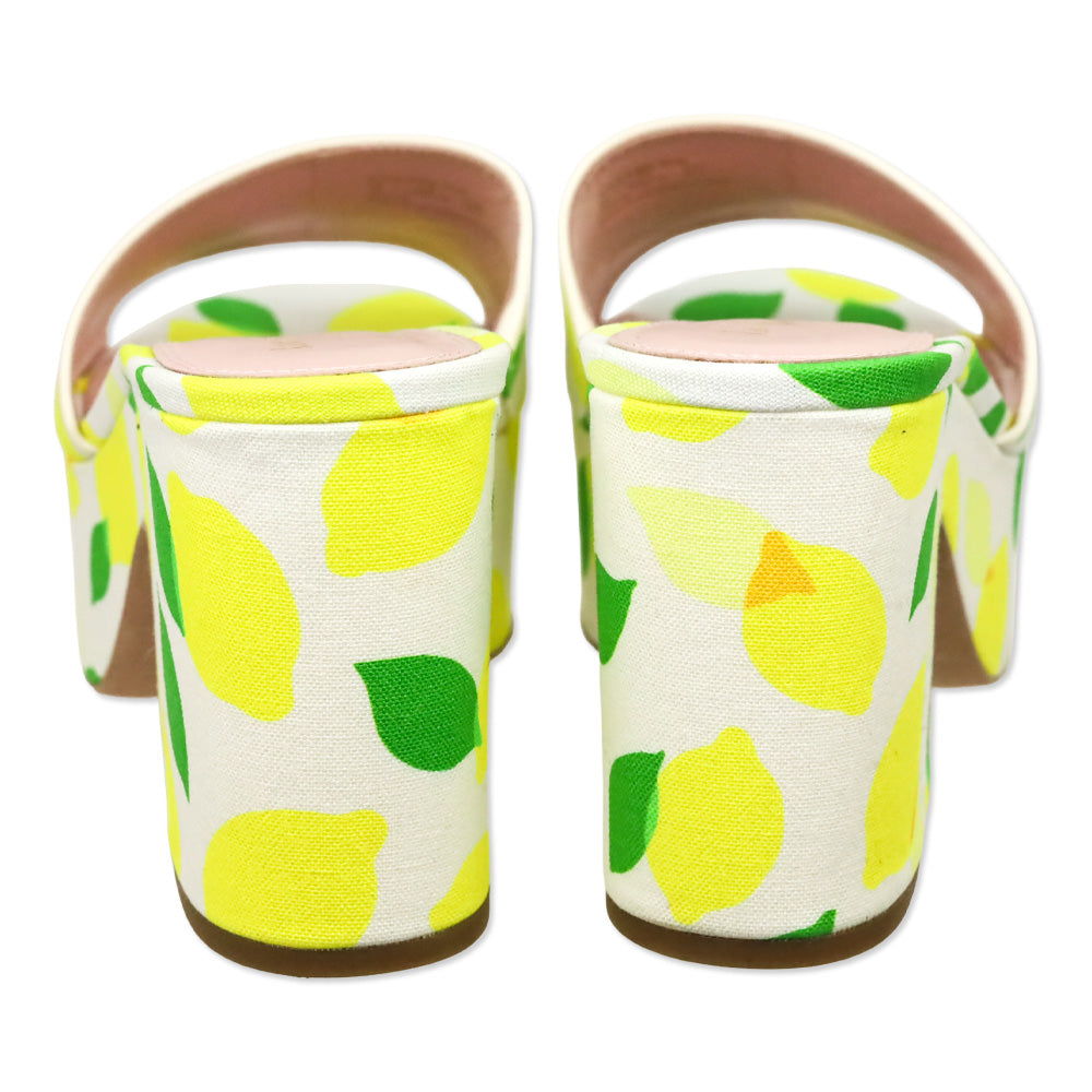 Kate Spade Lemon Toss/Parchment Printed Canvas Ibiza Platform Mule