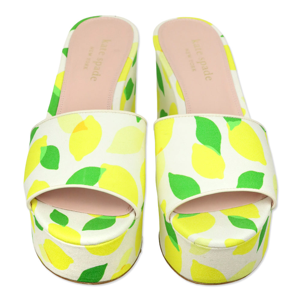 Kate Spade Lemon Toss/Parchment Printed Canvas Ibiza Platform Mule