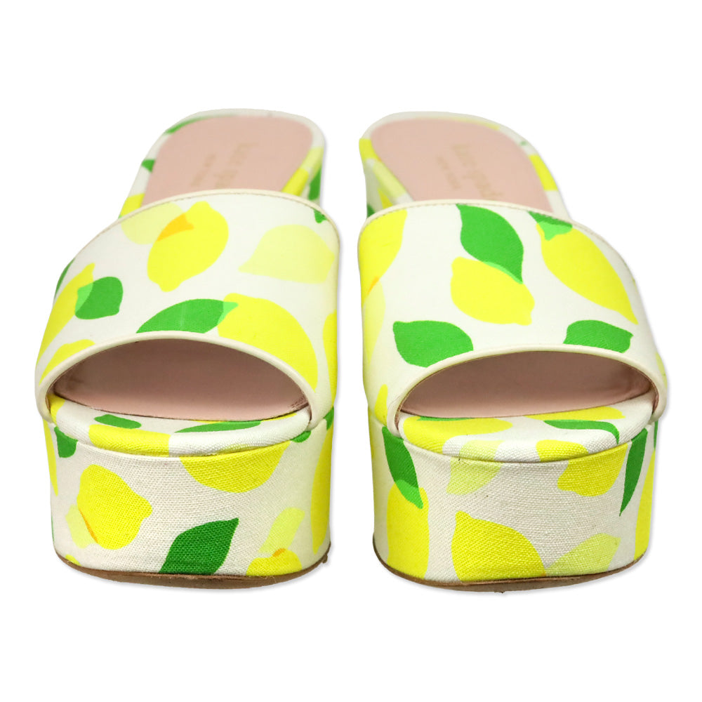 Kate Spade Lemon Toss/Parchment Printed Canvas Ibiza Platform Mule