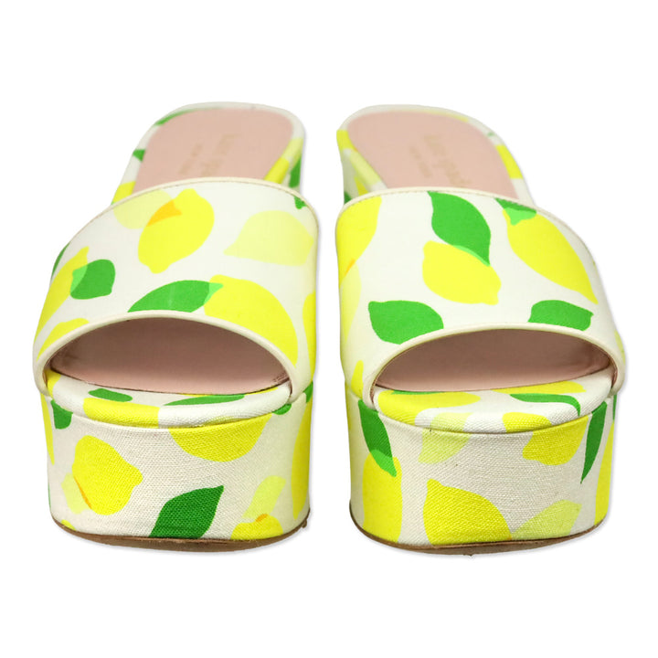 Kate Spade Lemon Toss/Parchment Printed Canvas Ibiza Platform Mule