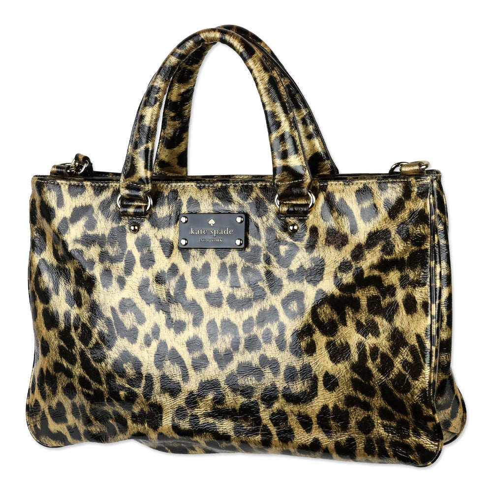 Kate Spade Leopard Print Patent Leather Fanfare Brette Satchel