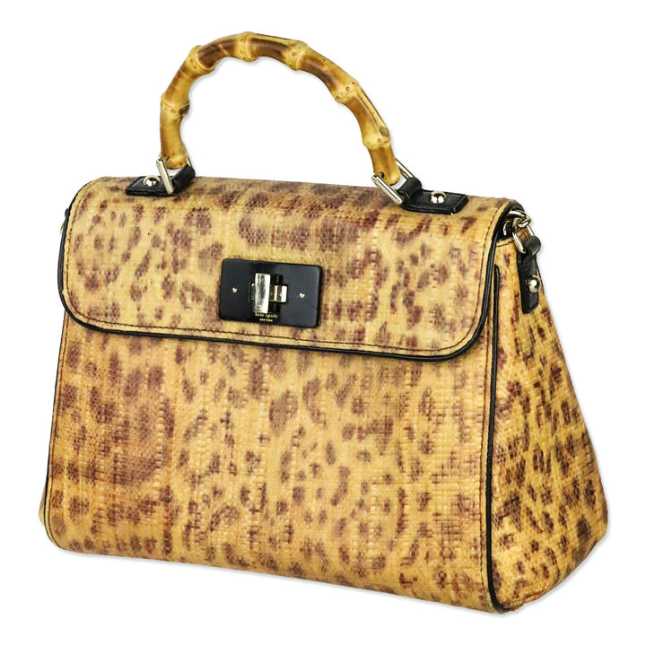 Kate Spade Leopard Print Raffia Tiki Little Nadine Bag