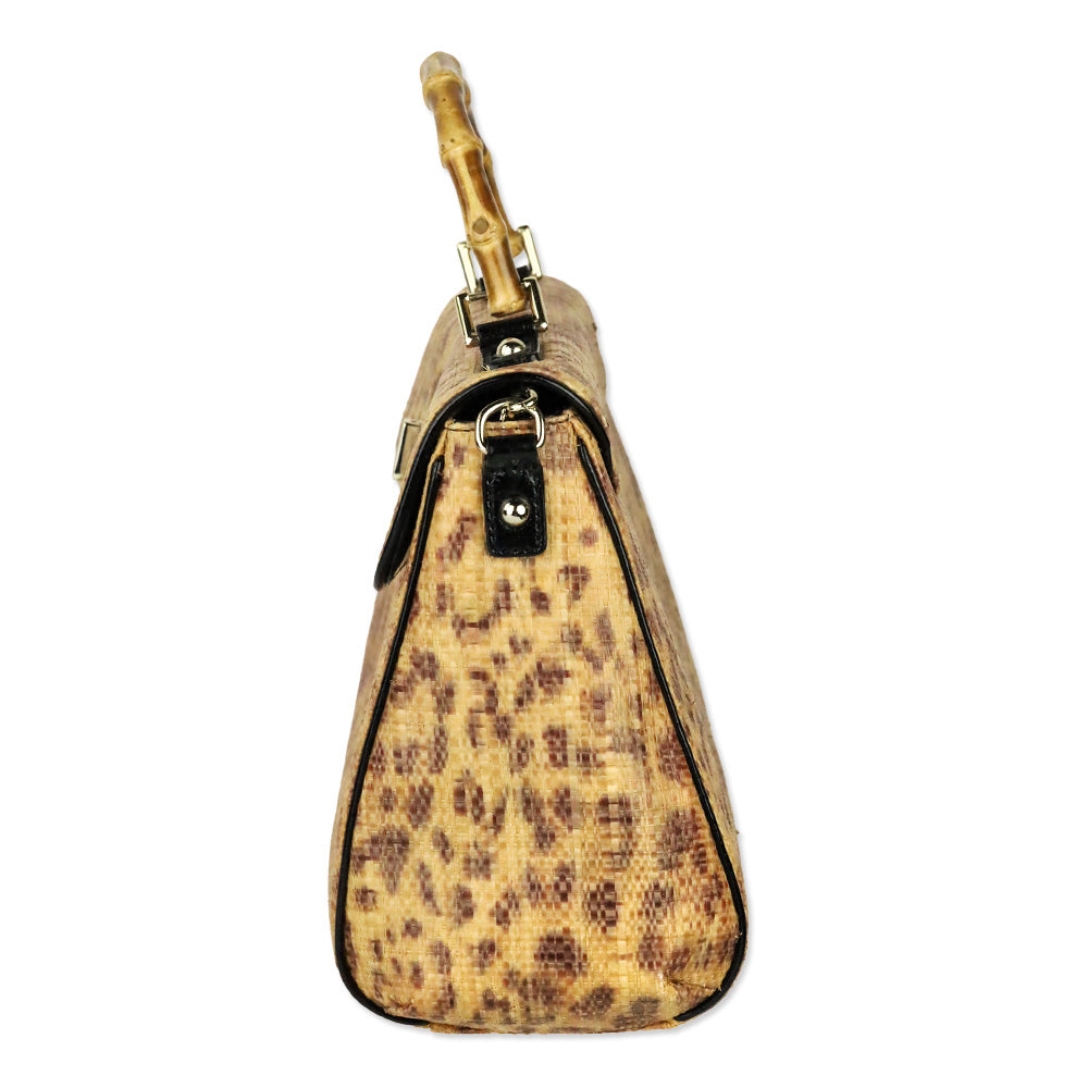 Kate Spade Leopard Print Raffia Tiki Little Nadine Bag