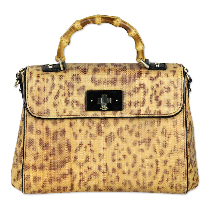 Kate Spade Leopard Print Raffia Tiki Little Nadine Bag