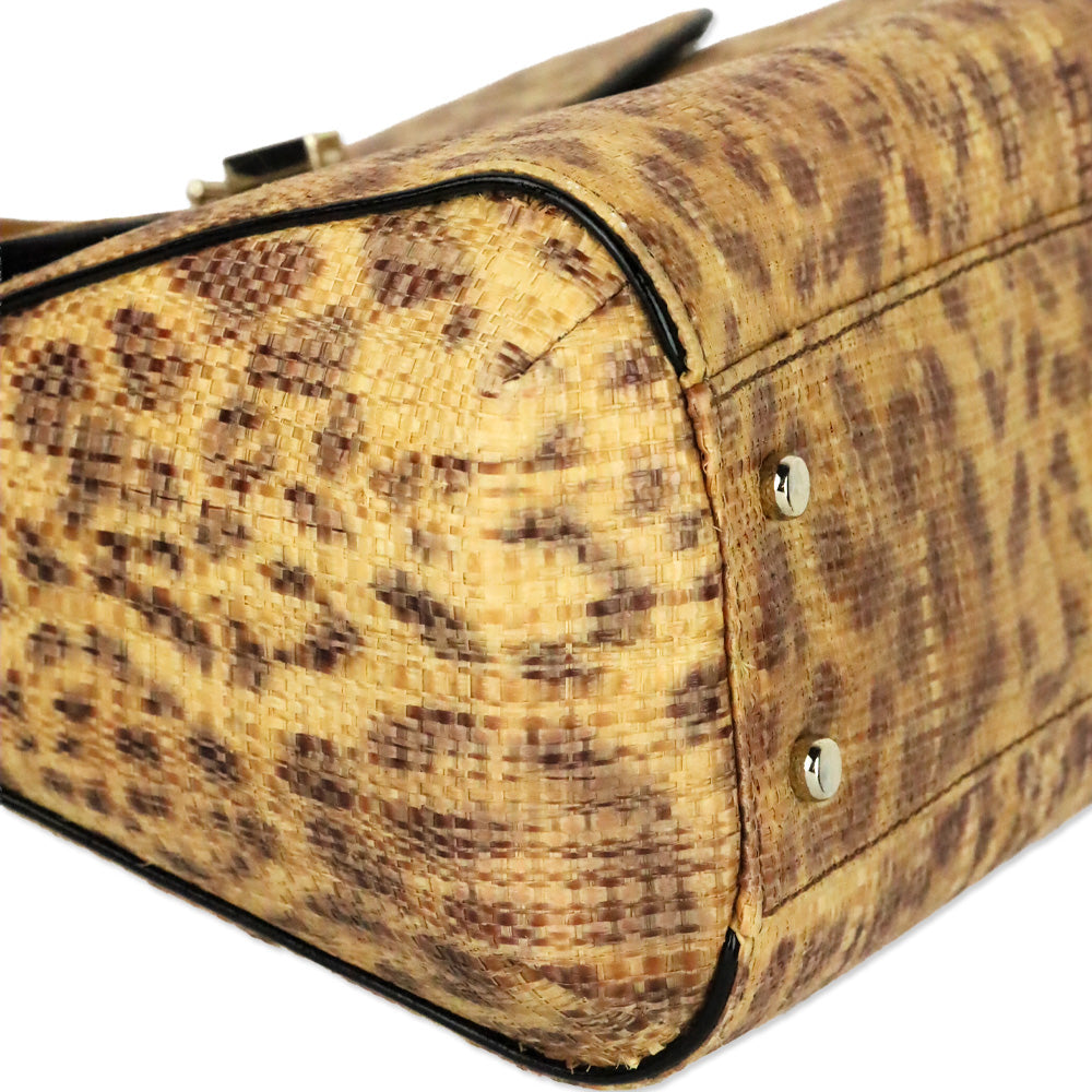 Kate Spade Leopard Print Raffia Tiki Little Nadine Bag
